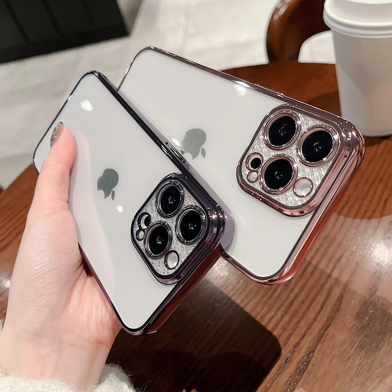 

Прозрачный чехол из ТПУ с алмазным покрытием для iPhone 13, 12, 11 Pro Max, 13, 11, X, XS, XR, 7, 8 Plus, SE2020, мягкий силиконовый чехол-бампер