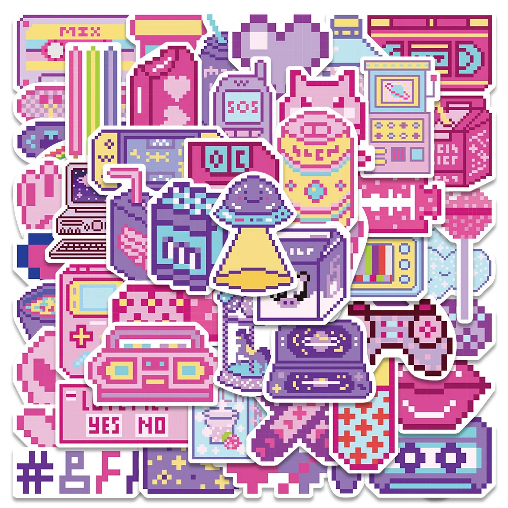 

10/30/50pc INS Style Cute Pink Pixel Cartoon Stickers Decal Laptop Luggage Phone Scrapbook Guitar Car Decoration Sticker Kid Toy