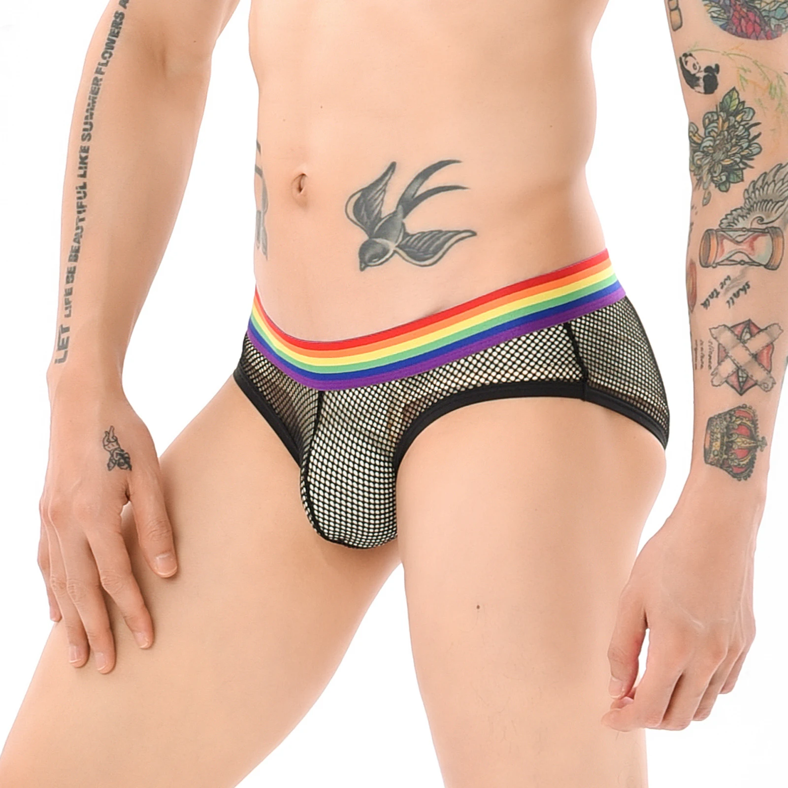 

Sexy Men's Briefs Breathable Mesh Hole Men Underwear Bikini Shorts Male Hollow Out Rainbow Panties Lingerie Underpants