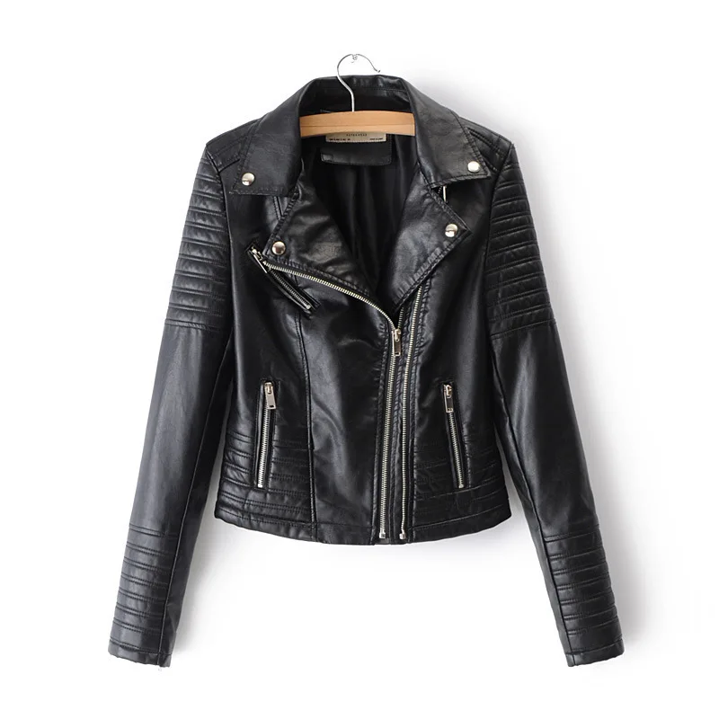 

Winter Autumn 2022 American Women's Wear Lapel Locomotive PU Leather Coat Women Asymmetric Zip Leather Jackets Black Skinny Girl
