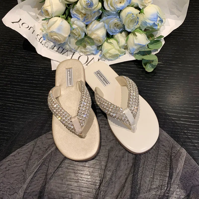 

Koovan Women's Slippers Flip Flops Cool Slippers Female 2022 Summer Restoring Ancient Rome Diamond Bottom Flat Outside Shoes