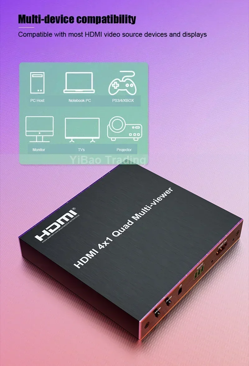 Фото Мультивьювер HDMI 4x1 (4 входа, 1 выход) для сегментации экрана, бесшовный коммутатор HDMI для PS4, PS5, камеры, ПК и телевизора №5