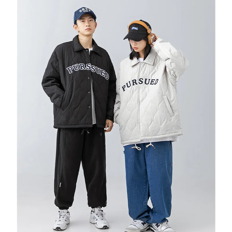 Men Clothing 2022 Autumn and Winter New Style Vintage Lapel Embroidery Thickening Coat Versatile Temperament Down Jackets Female