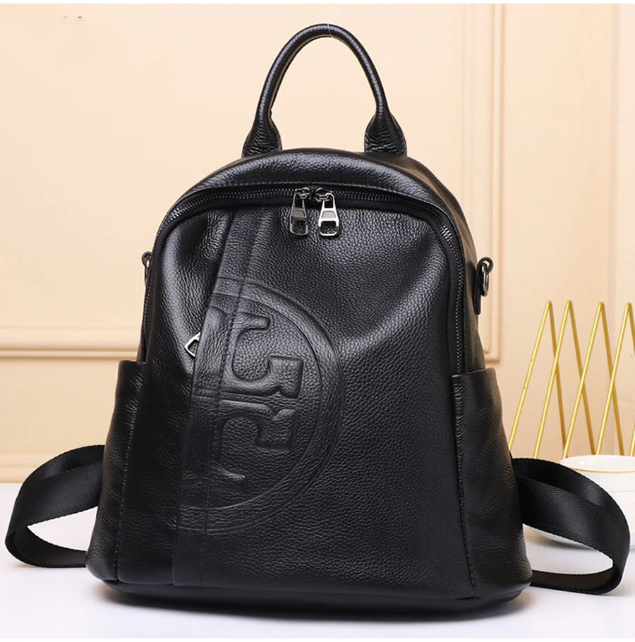 Travel Leather Shoulder Vintage Backpack 2022 Cowhide Female Genuine Black School teenage girls Fashion Backbag