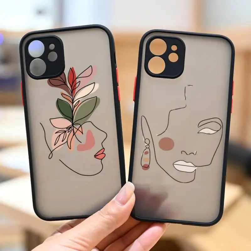 

New Funny Art Sketch Phone Case For iPhone 12 11 Mini Pro XR XS Max 7 8 Plus X Matte transparent Back Cover