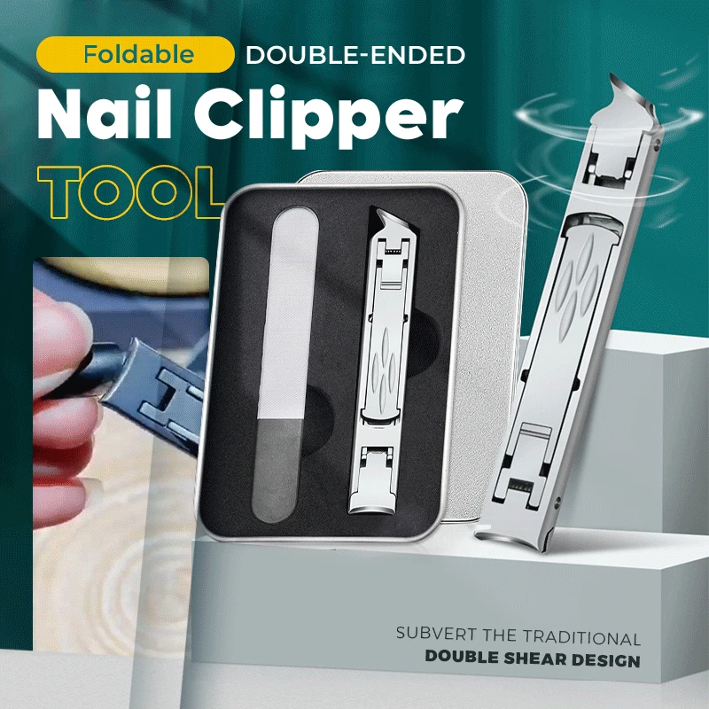 

Foldable Double-Ended Nail Clipper Tool Precision Trim Splash Resistant Trimmer Scissor Stainless Steel Manicure Pedicure Tool