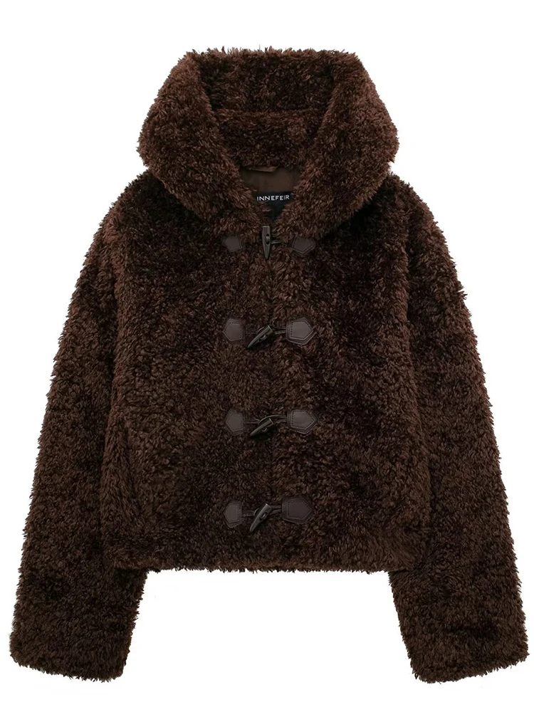 Aynaray 2024 зима-осень женская меховая куртка Тедди однотонные коричневые топы с