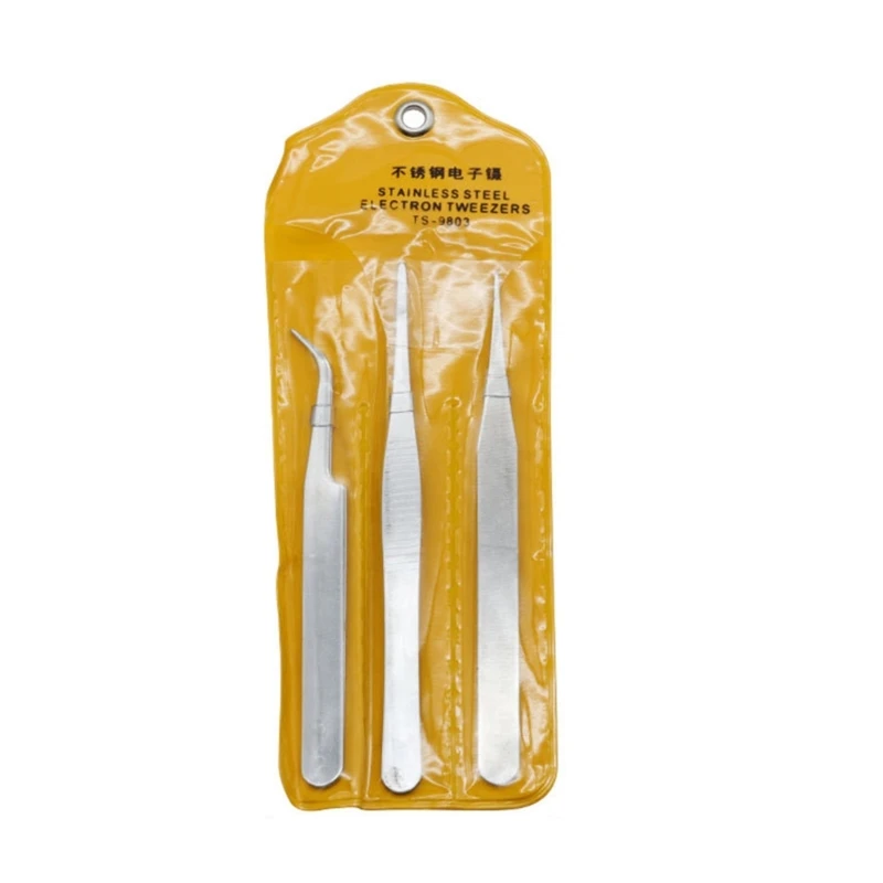 

3Pcs Anti Static Tweezers Kit Stainless Steel Maintenance Repair Tool Set Anti Static Model Making Tool Hand Tool Set