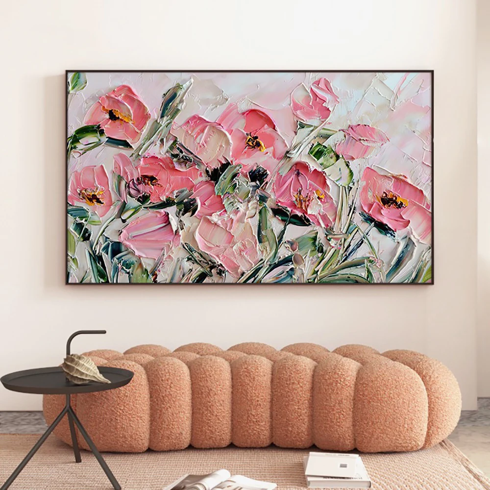 

Abstract 3D Flower Painting On Canvas Handamde Pink Flowers Art Painting Home Wall Decor Palette Knife Textured Acrylic Painting