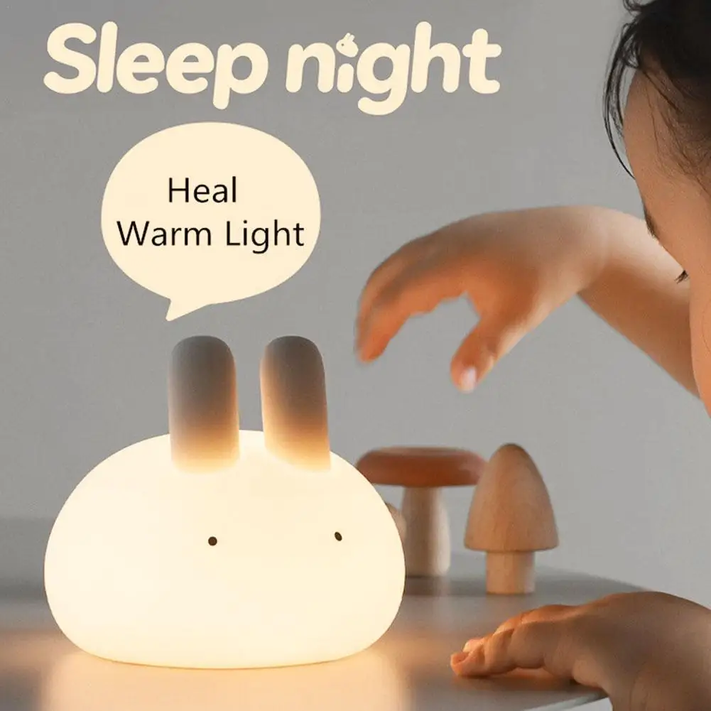 

СВЕТОДИОДНЫЙ ночник в виде кролика с шариками, затемняющийся мультяшный Настольный светильник с таймером и затемнением, домашний подарок, украшение из силикона, F7O7