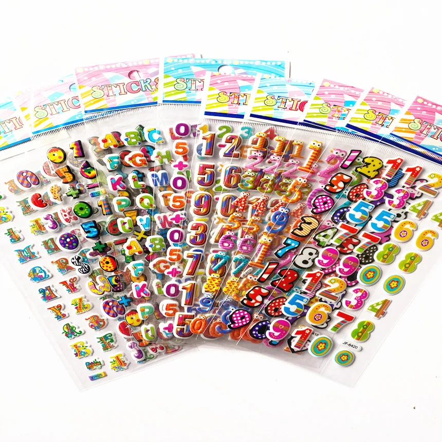 

5 Sheets/Lots Kids Stickers 3D Puffy Bulk Cartoon Number Various DIY Scrapbooking Stickers for Girl Boy Gift