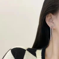 diamond studded tassel bow womens 2022 new high grade light luxury temperament earrings silver needle