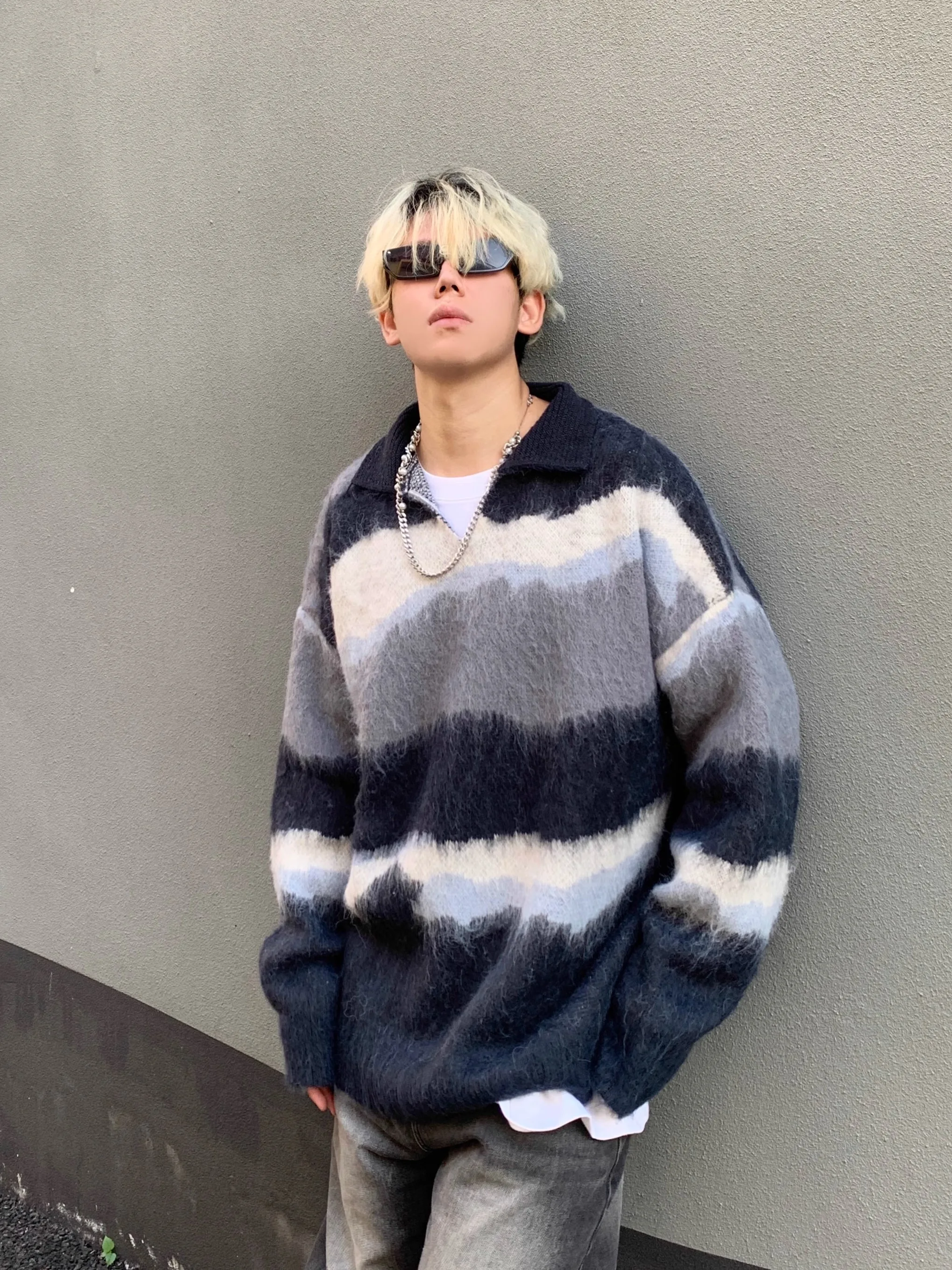 Осенне-зимний американский винтажный норковый свитер контрастного цвета в