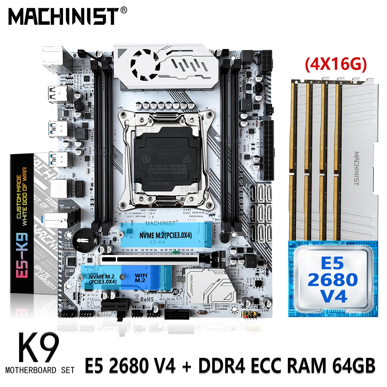 Xeon E5 2680 V4 Cpu  64gb(4*16g) Ddr4 Ecc Ram Memory Lga 2011-3 Support Nvme M.2 M-atx K9