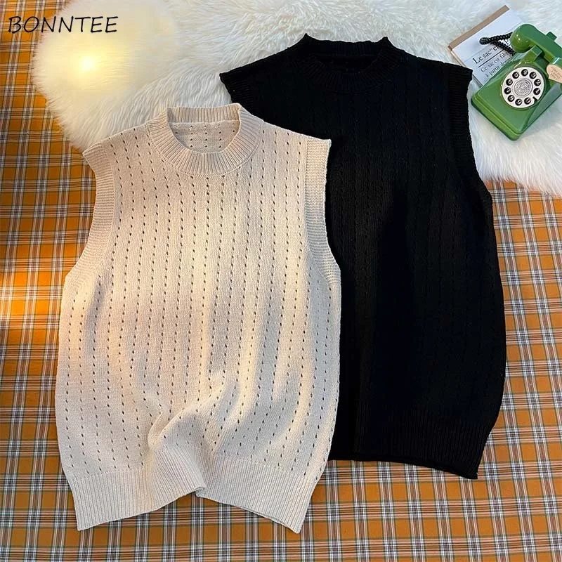 

Sweater Vest Men O-neck Hollow Out All-match Design Baggy Teens Knitting Japanese Design Retro College Unisex Clothing Fashion