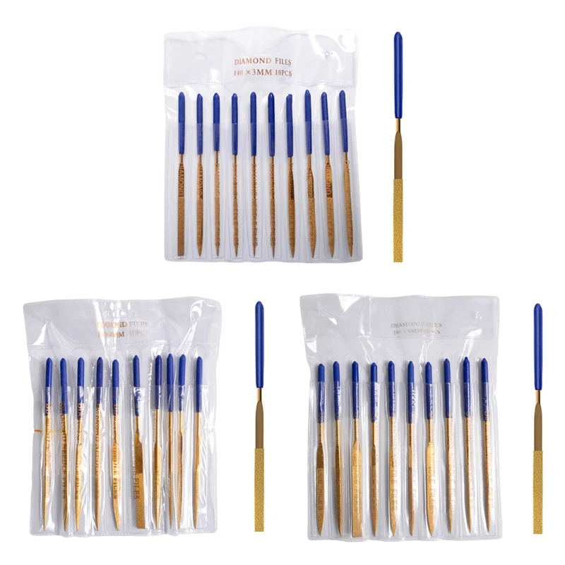 

10 Pcs Assorted Mini Diamond File Set Flat Needle Square Round Shape Rifler Files- for Metal Jewelers Glass Wood Carving