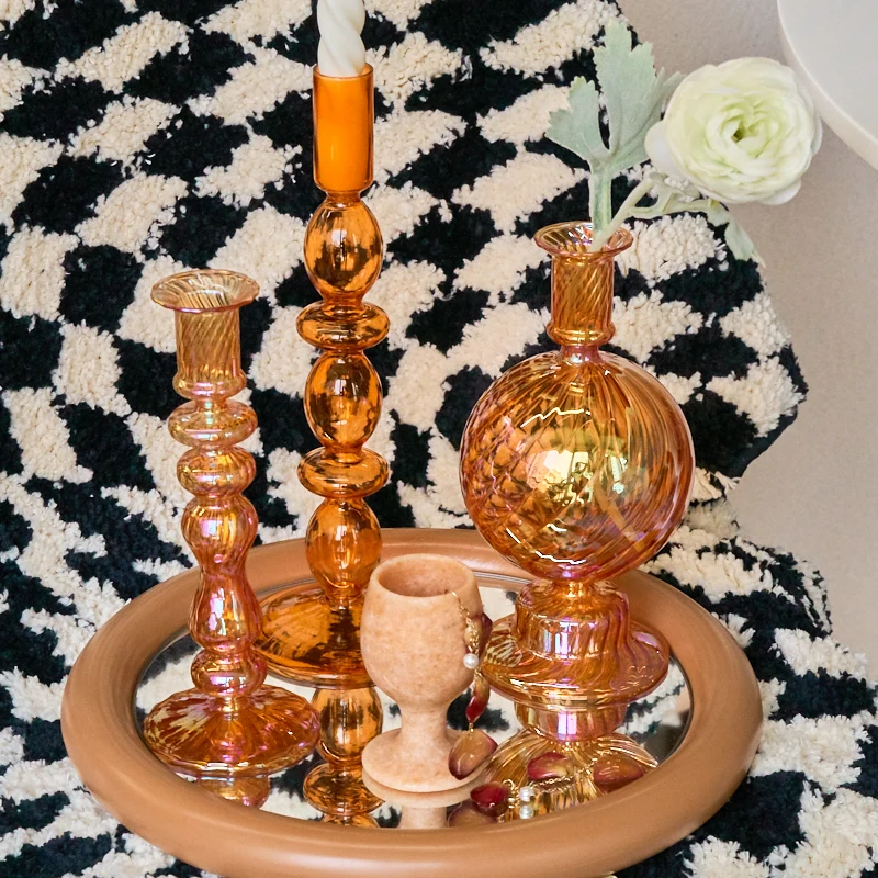 S Orange Glass Candlestick Home Decoration Wedding Decoration Centerpieces Candlestick Stand Gift