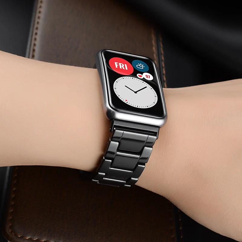 Ceramic Strap for Huawei Watch Fit Smart Watch Watchband Ceramic Mirror Replacement Belt TIA-B19/09 Butterfly buckle Men Women