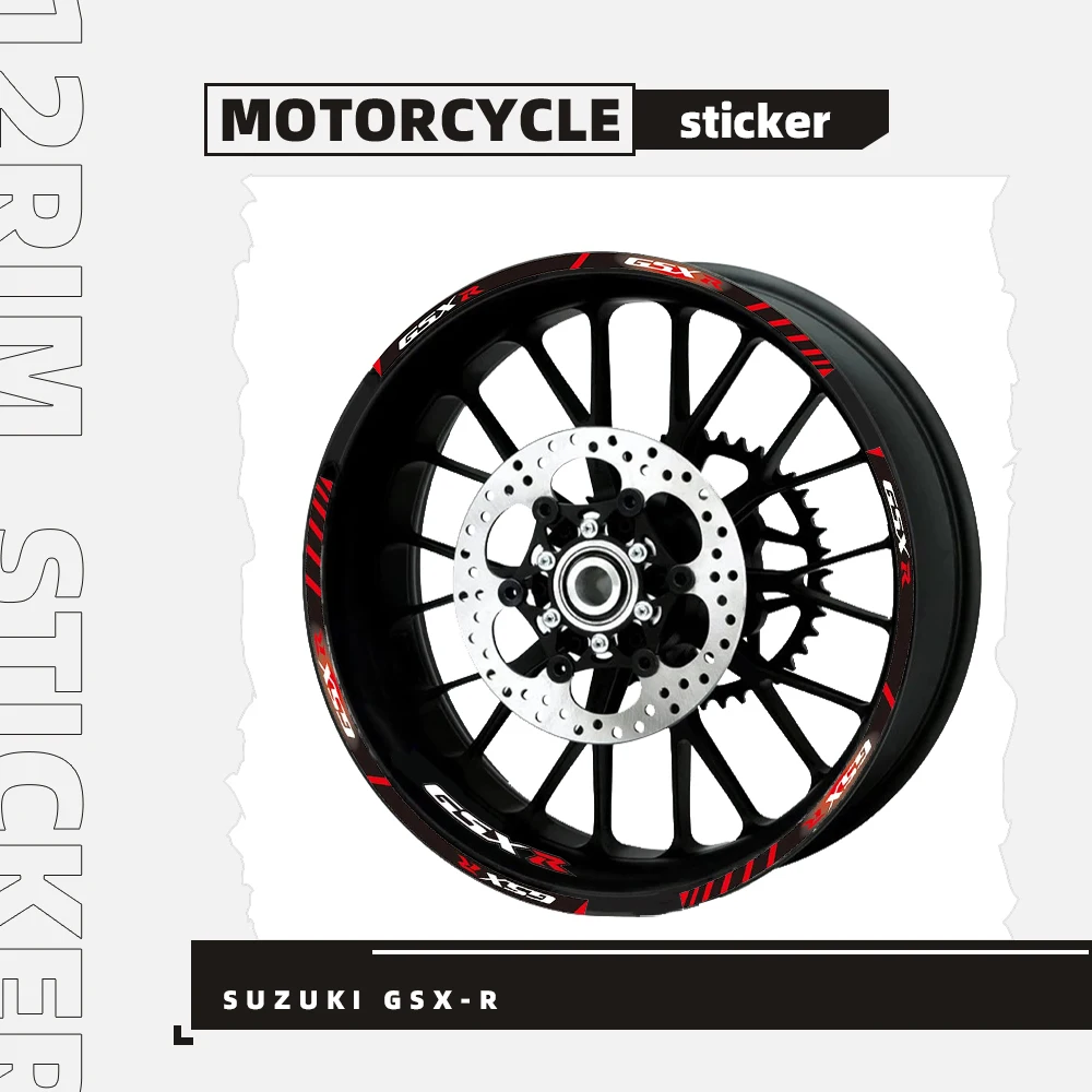 

New high quality 12 Pcs Fit Motorcycle Wheel Sticker stripe Reflective Rim For For Suzuki GSX-R GSXR600 750 1000 250 400