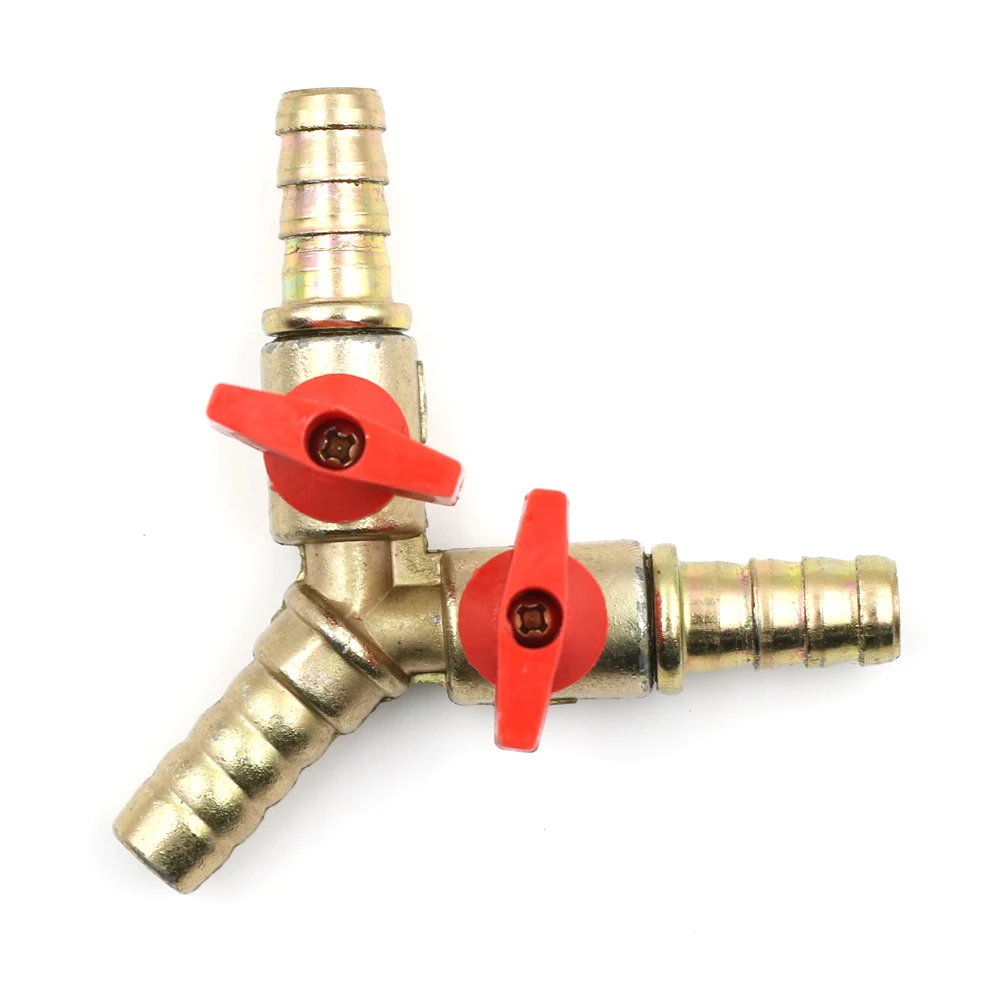 

10mm 3/8 Hose Barb Y Shaped Three Way Brass Shut Off Ball Valve Pipe Fitting Connector Adapter For Fuel Gas Water Oil Air