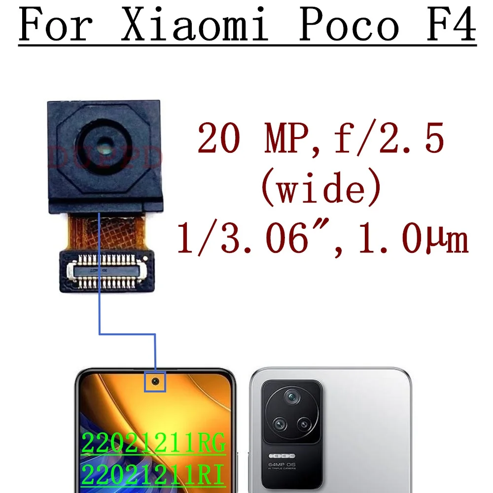 Фото Передняя камера для Xiaomi Poco F2 Pro F3 GT F4 GT F5 Pro, маленькая широкая фронтальная камера для селфи, модуль гибкого кабеля, детали №5