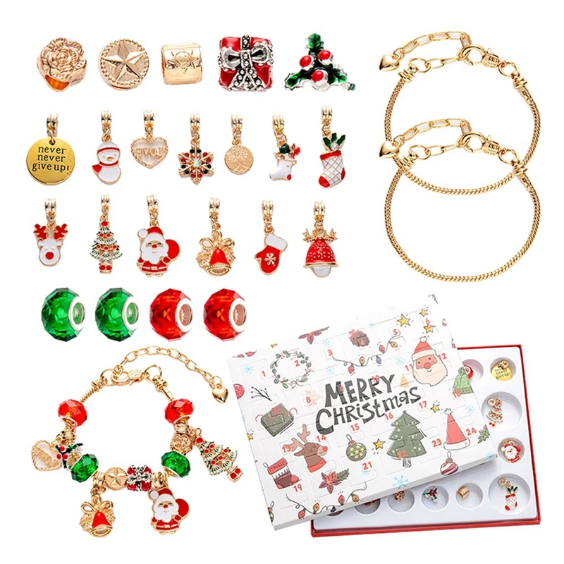 

Рождественские наборы для изготовления браслетов, как показано на рисунке, сделай сам, рукоделие, изготовление ювелирных изделий, Шарм с ожерельем, подвеской, бусинами, шармами, лентами для браслетов