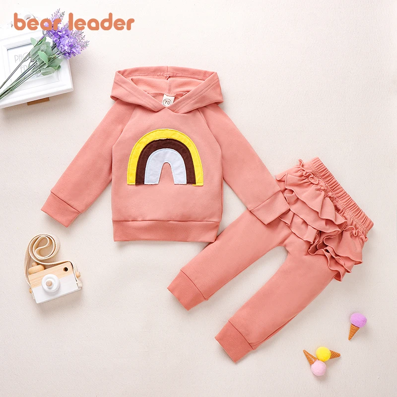 

Bear Leader Spring Autumn 0-4 Y Toddler Kids Baby Girl Set Casual Rainbow Patchwork Long Sleeve Sweatshirt + Back Ruffled Pants