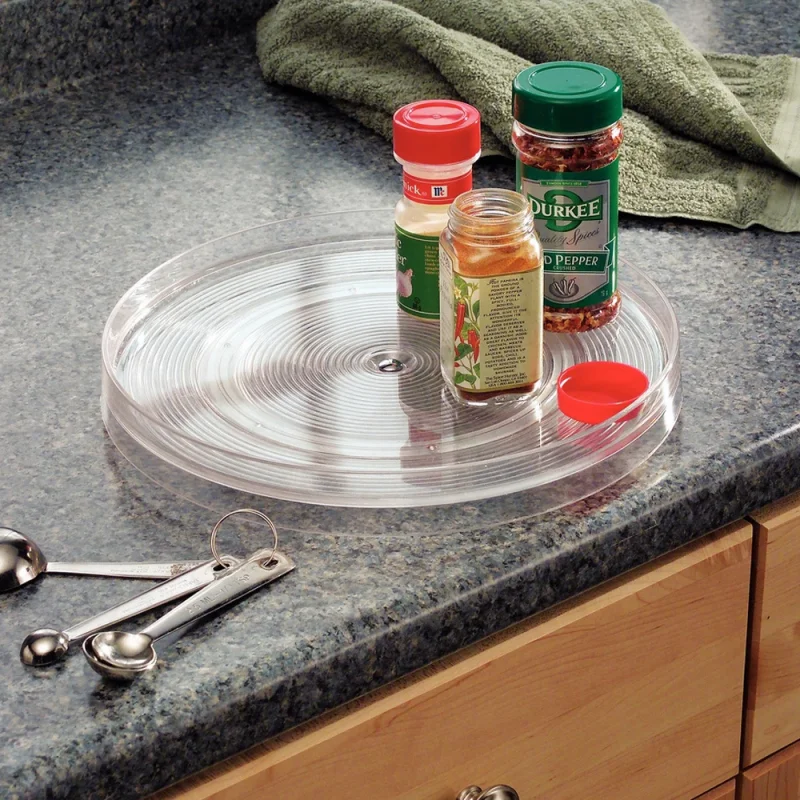 

360 Rotating Storage Tray Spice Rack Organizer Transparent Seasoning Holder Home Supplies Bathroom Cabinets Kitchen 35Cm