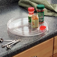360 rotating storage tray spice rack organizer transparent seasoning holder home supplies bathroom cabinets kitchen 35cm