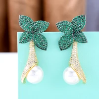 soramoore original branch flower pearls green drop earrings for women fine jewelry full cz accessories 2022 earrings jewelry