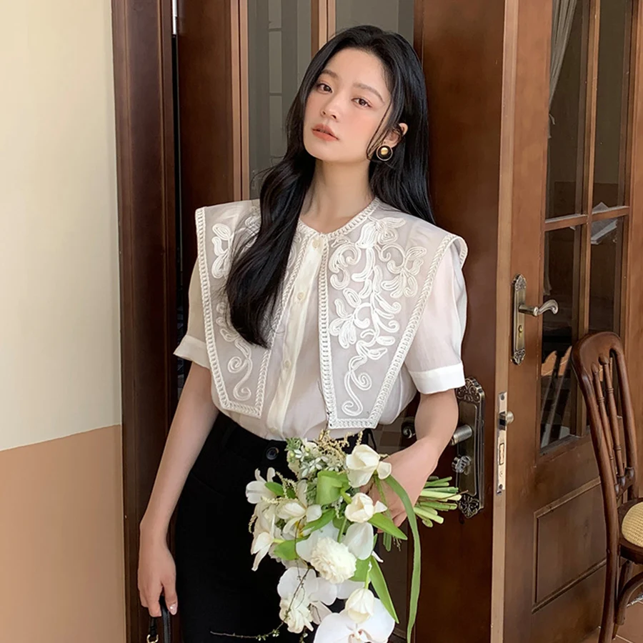 

2023 Fashion Designer Shirt Spring And Summer Top Women's Embroidered Long-sleeved Transportation Official Store Commuting White