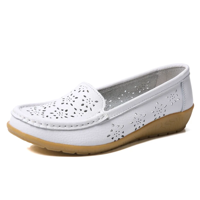 Туфли женские кожаные дышащие на плоской подошве повседневные Мокасины с