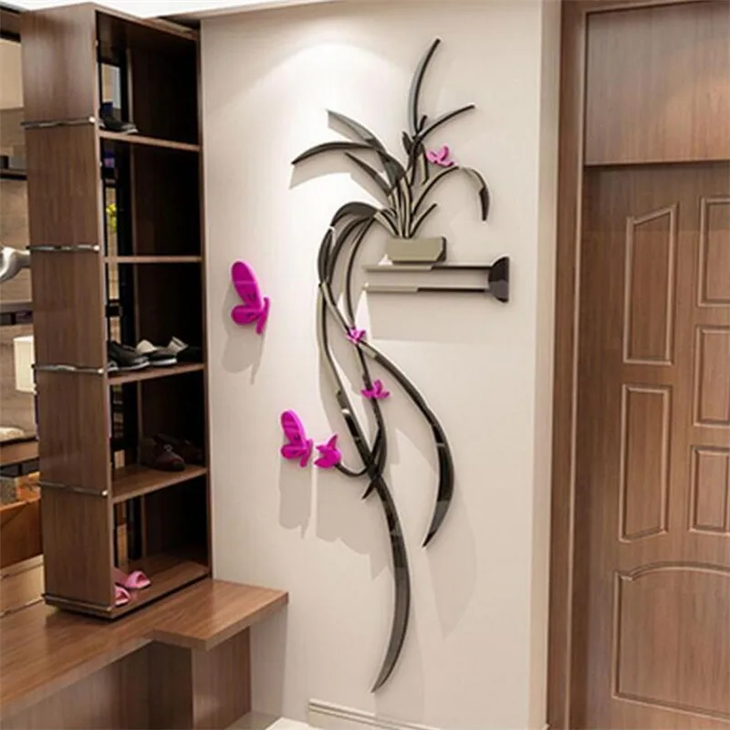 

2022 New 3D Acrylic Mirror Orchid Flower Mirror Wall Stickers Bedroom Living Room Entrance TV Background Wall Decorative Decals