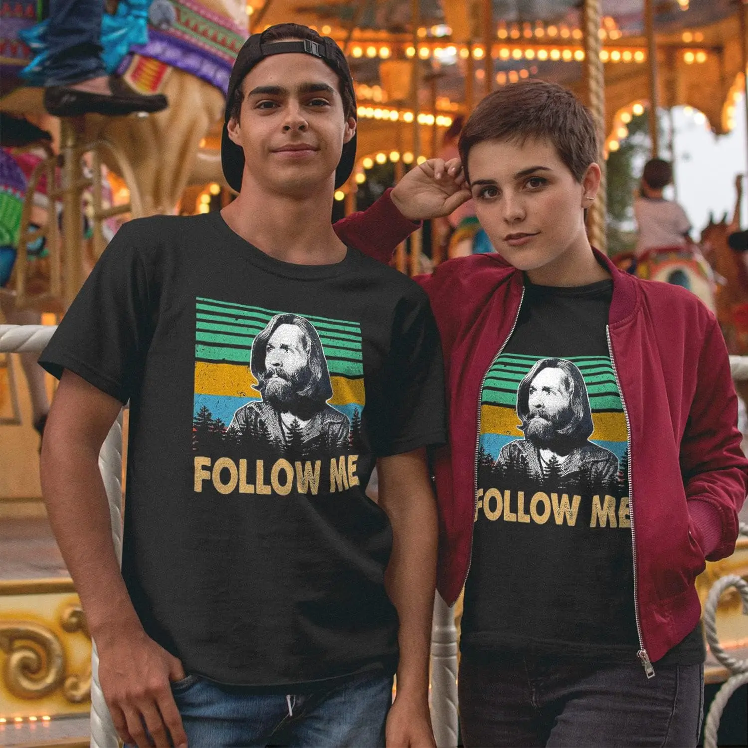 Винтажная футболка Хэллоуин Чарльз Мэнсон Следуй за мной классическая рубашка