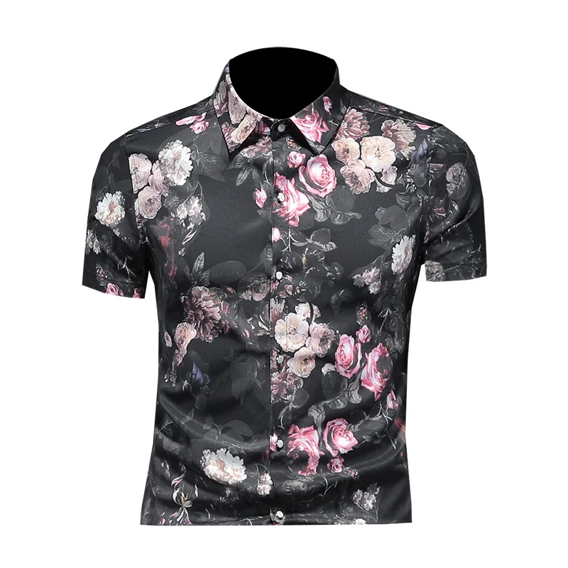 European and American men's wear summer 2022 new Short sleeve lapel single breasted flower print Fashion shirt