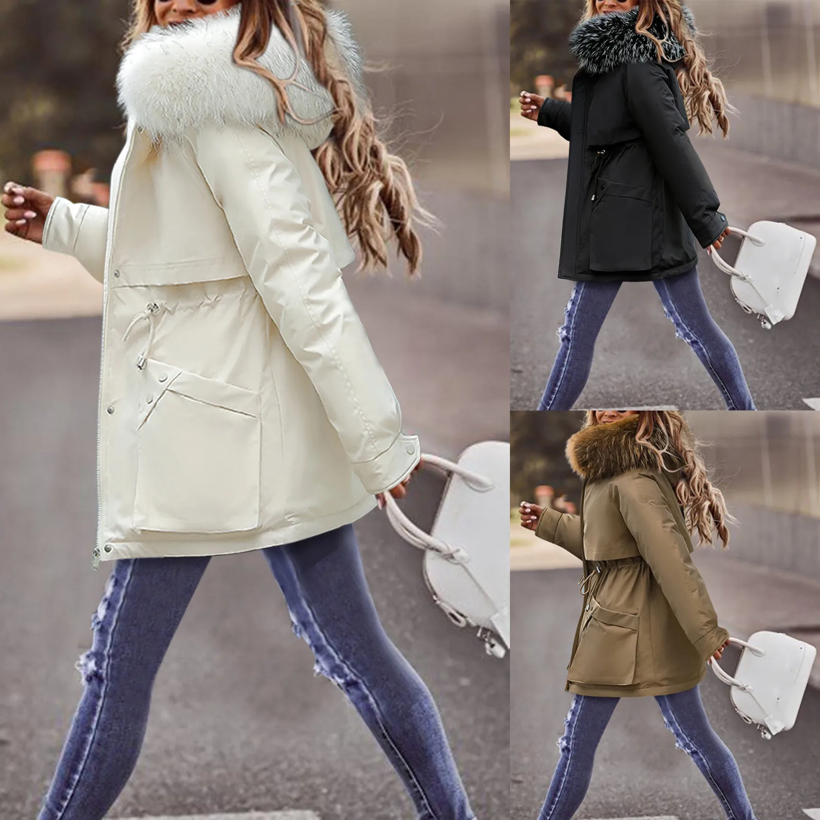 

Women's Overcoat Solid Color Winter Mid-Length Faux- Hoodie Long Dressy Coat Full Length Coats Women Warmest Winter Coats Women