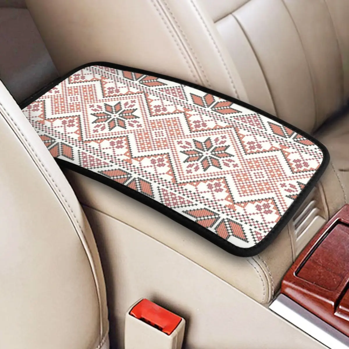 

Palestinian Tatreez Pattern Car Armrest Cover Soft Palestine Folk Art Center Console Pad Storage Box Protector Mat