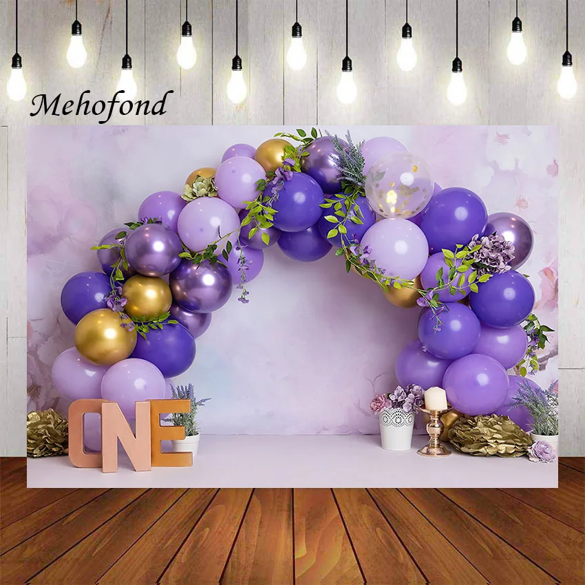 

Mehofond Photography Background Purple Balloons Wonderland Floral Girl 1st Birthday Cake Smash Decor Backdrop Photo Studio Banne