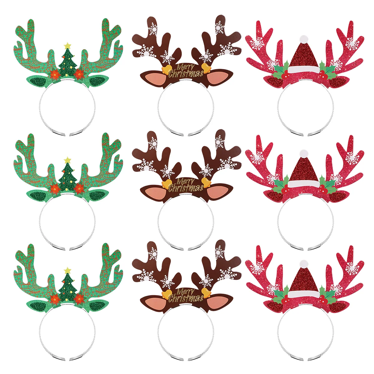 

Amosfun 9PCS Christmas Headband Reindeer Antlers Hair Hoops Headdress Party Favors Supplies Decorations