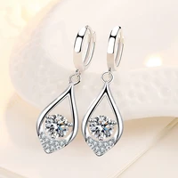 wholesale s925 sterling silver trendy womens fashion jewelry high quality leaf drop earrings blue pink crystal zircon earrings