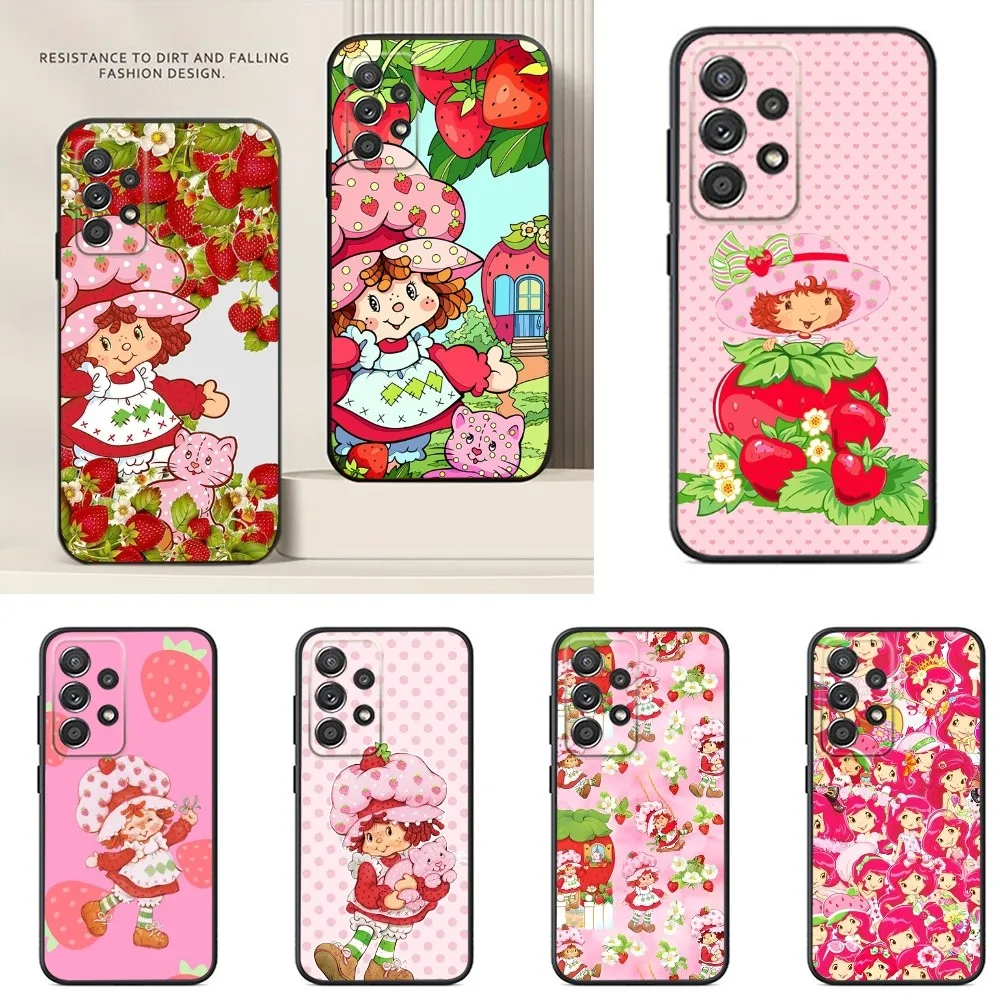 Чехол для телефона S-Strawberry Pink Shortcake Samsung S24 S23 S22 S21 S20 S10 S10E S9 Plus FE Note 20 Ultra 10 9 черный