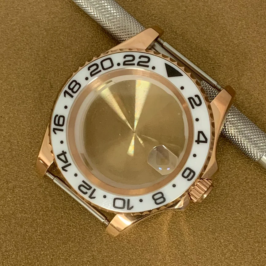40mm Watch Rose Gold Case Bi-directional Rotating Sapphire Crystal Fits 2813/8215 Automatic Movement Watch Accessories Case