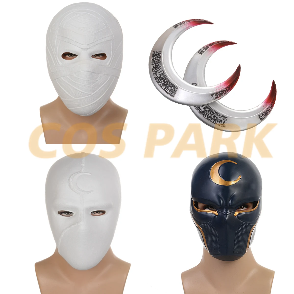 Moon Latex Knight maschere casco a testa piena Masquerade Halloween Marc Spector Cosplay arma Superhero Party Costume puntelli