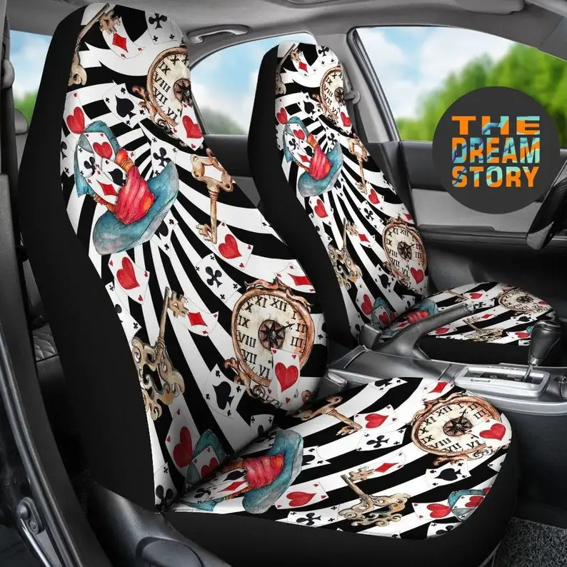 

Alice In Wonderland Car Seat Covers For Vehicle | Steampunk Alice Psychedelic Seat Covers For Car For Women | Trippy Car Accesso