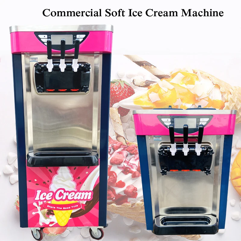 

Restaurant 2100W Vertical Soft Ice Cream Machine 3 Flavors Frozen Ice Cream Machine Ultra-quiet