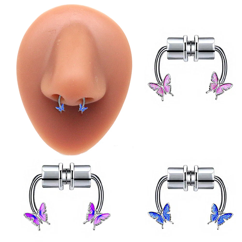 

1pcs Shaped Fake Nose Ring Hip Hoop Septum Rock Stainless Steel Magnet Nose Piercing Punk Piercing Body Jewelry
