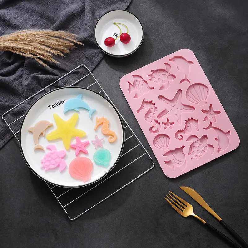 

Marine life Silicone Mold Bakeware Seahorse Starfish Shell Shape Chocolate Candy Molds Fondant Cake Decoration Kitchen Baking