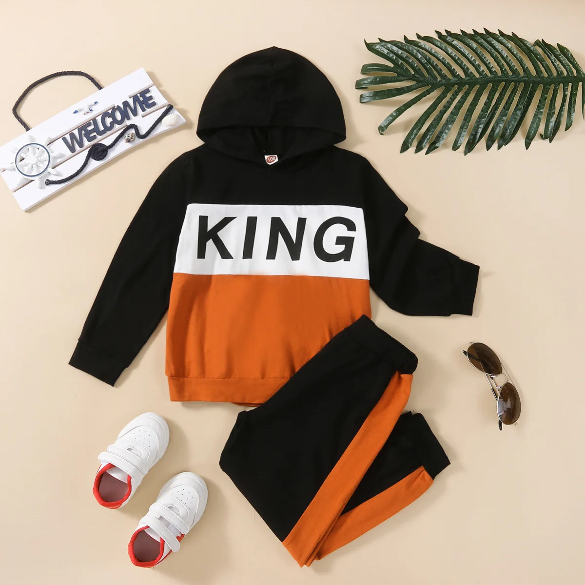 

Spring Autumn Fashion New Clothing Suit Toddler Kids Baby Boy Stitched Letter Sweatshirt Hood Tops+ Casual Pants Outfits Set