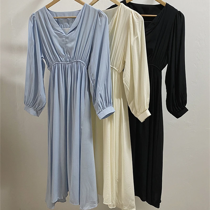 

Женское длинное платье-рубашка Aibeautyer, элегантное винтажное корейское платье с высокой талией и пышными рукавами, весна-лето 2022