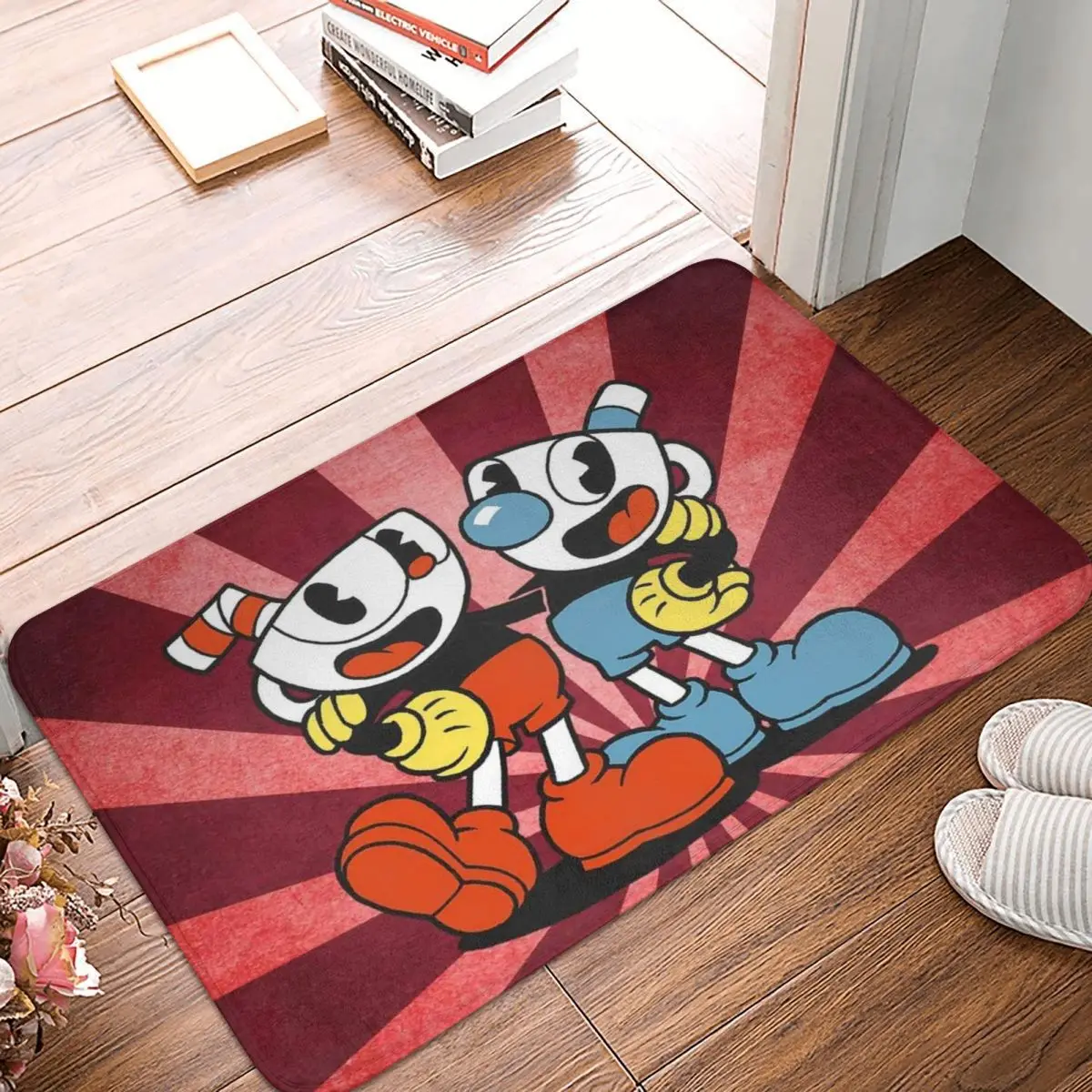 Cuphead Celluloid Hand Drawn Animation Acoustic Jazz Recording Bathroom Non-Slip Carpet Brother Mat Welcome Doormat Rug
